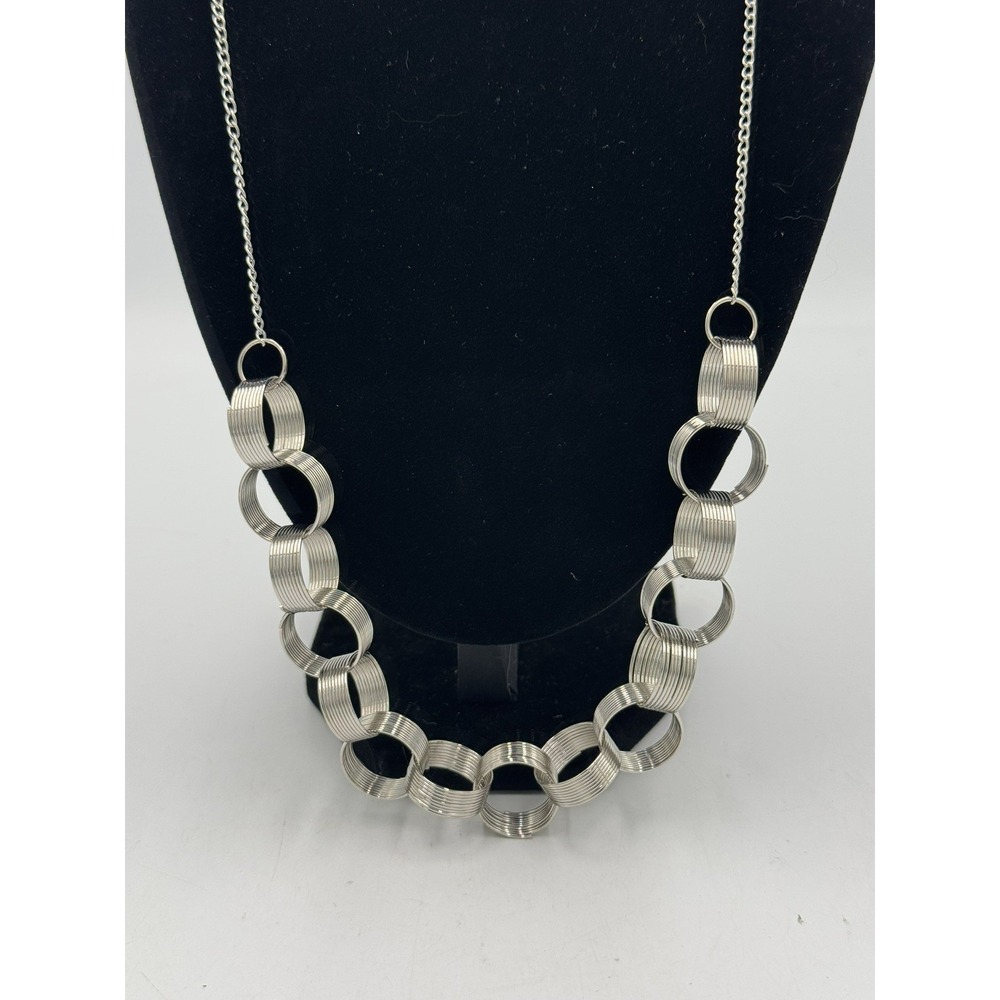 vintage unique statement intertwined circles silver tone necklace